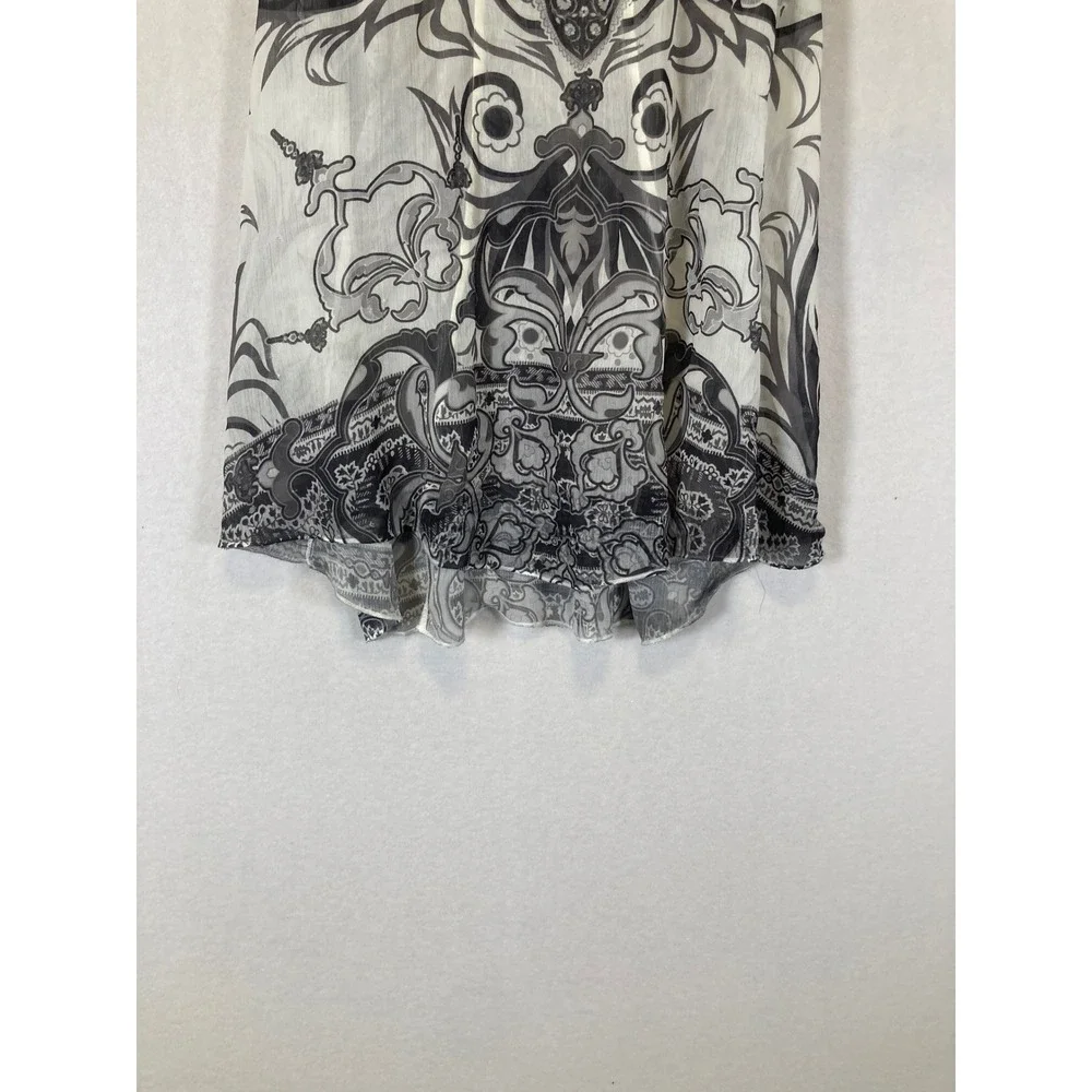 Y2K Unity World Wear Women XL White‎ Gray Paisley Crochet Lace Neck Tunic Top